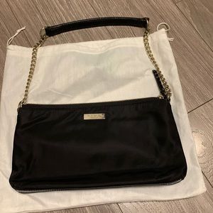 Kate Spade black nylon baguette with gold chain detailing/ patent leather strap